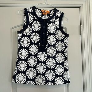 Tory Burch Navy and White Sleeveless Patterned Tank